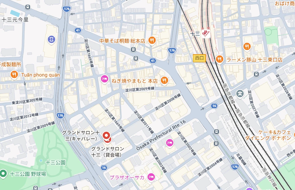グランドサロン十三周辺の地図（Googleマップで開く）